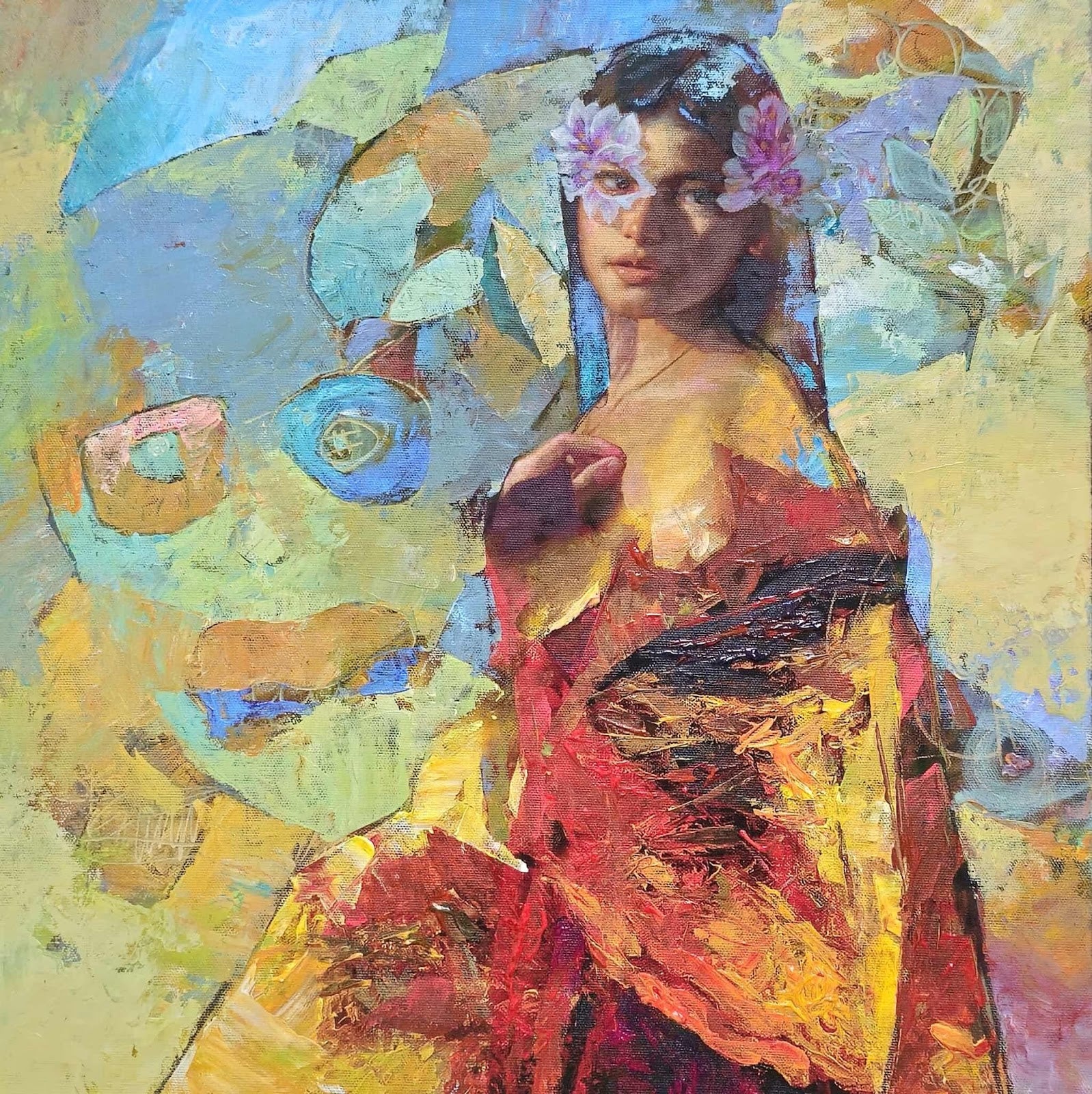 Memory in Petals  18”x 18”  Mixed Media on Canvas  2025